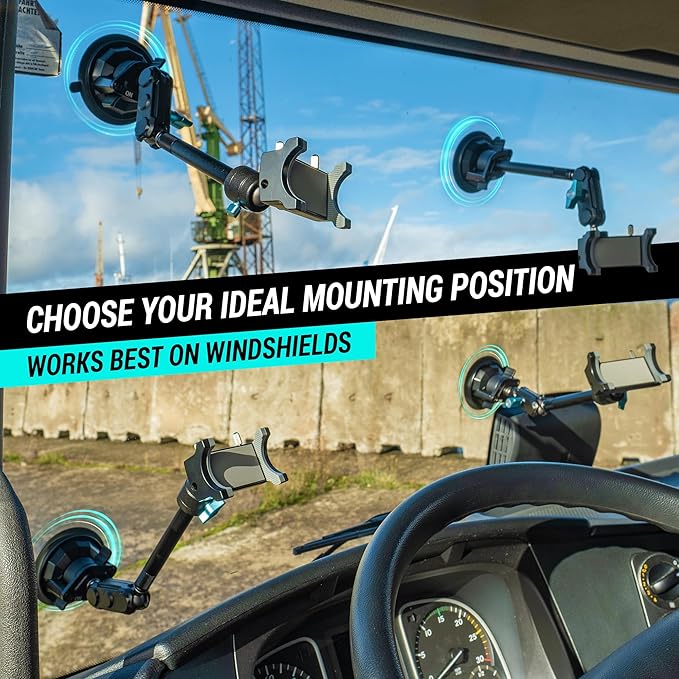 CARMOUNT TitanX100 Long – Truck Phone Mount – Heavy Duty Metal Phone Holder, Suction Cup Phone Mount for Car, Windshield Mount Cell Phone Holder for iPhone, Android, GPS & All Devices