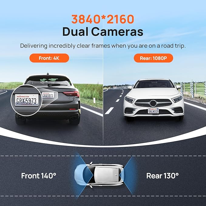 70mai 4K Dash Cam Front and Rear with STARVIS, Dashcam with 5GHz WiFi, GPS Car Camera, Super Night Vision, ADAS, 3'' IPS Screen, 24H Parking Mode, Time-Lapse, Loop Recording, Support 256GB Max (A800S)