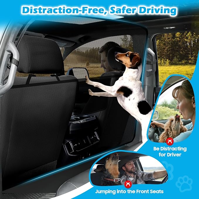 Dog Car Barrier Behind Front Seat, 51.2" Wide Car Pet Barrier One-Piece Design, Dog Car Divider Back Seat Barrier Small Crossover, Compact Car and Crossover