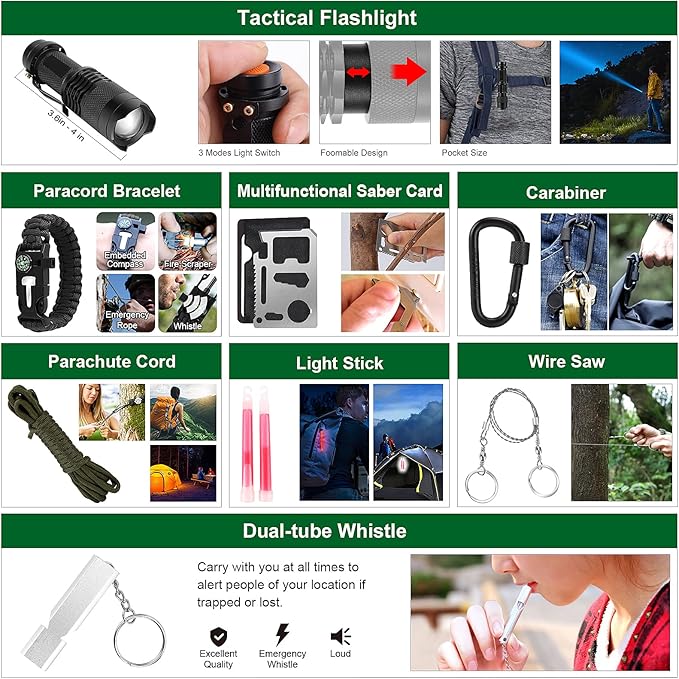 Survival Gear and Equipment with Molle Pouch, for Men Women Camping Outdoor Adventures