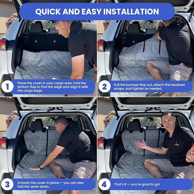 4Knines Split Cargo Liner for SUV – for Dogs & Pets, Heavy-Duty, Waterproof Trunk Mat & Cargo Cover – Fits 60/40 Split Bench & Armrest Pass-Through – Machine Washable, Non-Slip, Durable (Small, Camo)