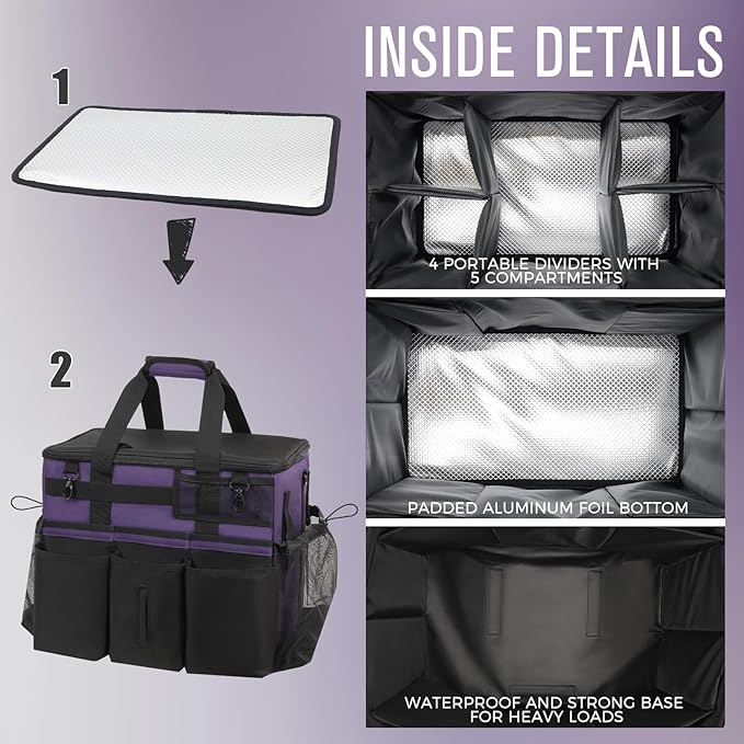 Rolling Cleaning Caddy Bag with Detachable Trolley, Large Cleaning Supplies Organizer with Wheels, Multi Pocket Cleaning Cart with Adjustable Shoulder Strap for Housekeeper & Home, GrapePurple