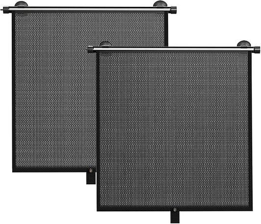 2 Pack Retractable Car Shades for Side Windows - Window Sun Shade for Car with Strong Suction Cups | Roller Shades UV Heat Block Sun Shade for Cars House Office Window (L:19.6"x19.6")