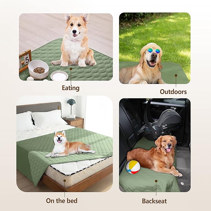 gogobunny 100% Double-Sided Waterproof Dog Bed Cover Pet Blanket Sofa Couch Furniture Protector for Puppy Large Dog Cat, Reversible (52x82 Inch (Pack of 1), Dark Green/Light Green)