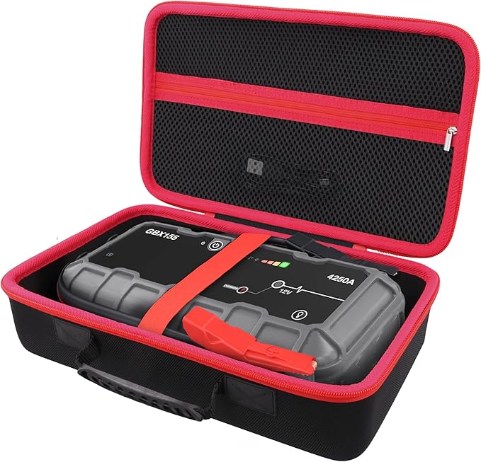 Protection Storage Case Compatible with NOCO Boost GB150 / X GBX155 UltraSafe Jump Starter Lithium Battery Booster Pack and Accessories（Black Case + Red Zipper）- Flaxune