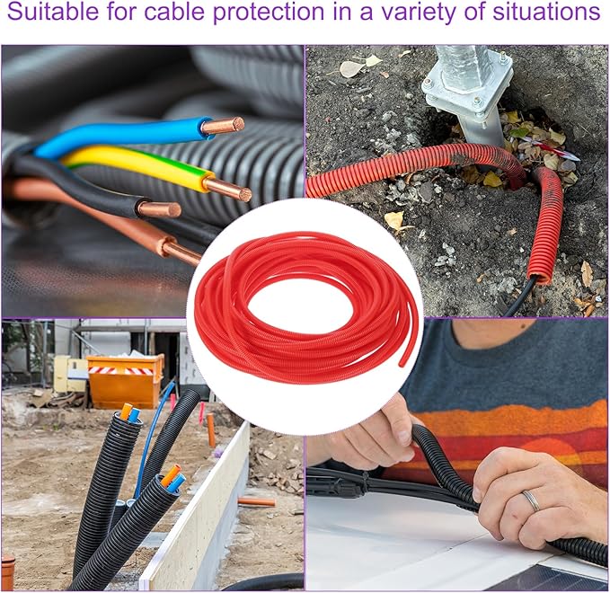 DMiotech 100ft Wire Loom Split Tubing 1/2 Inch(12.7 Mm) ID, Cord Protectors from Pet Flexible Conduit Cable Management for Office, Home, Garden, Red
