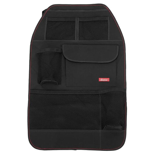 Diono Stow 'n Go Car Back Seat Organizer for Kids, Kick Mat Back Seat Protector, with 7 Storage Pockets, 2 Drinks Holders, Water Resistant, Durable Material, Black , 18x10x9 Inch (Pack of 1)