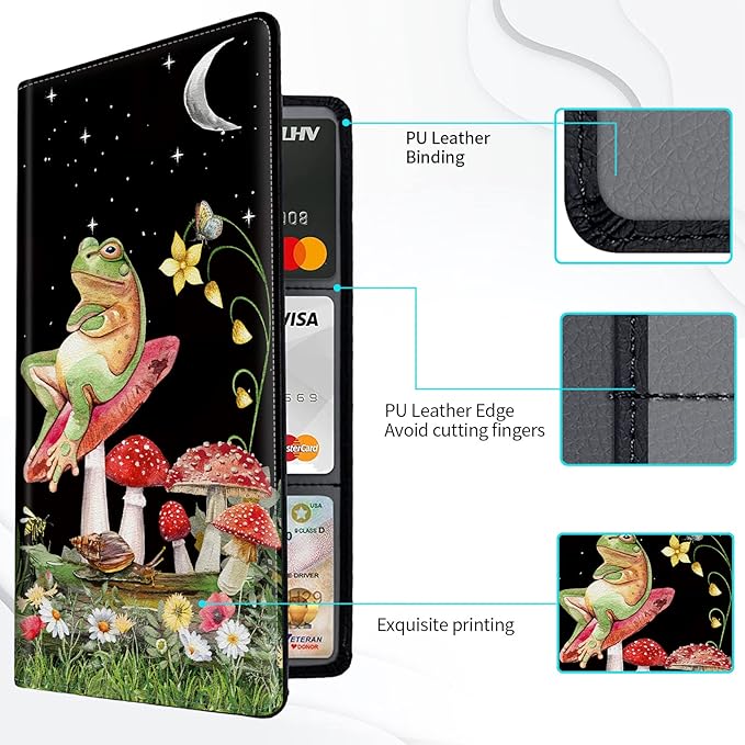 Car Registration and Insurance Card Holder, Premium PU Leather Vehicle Wallet Cover for Glove Box Car Organizer Drivers License/Cards/ID Essentials Document Holder, Aesthetic Mushroom Frog