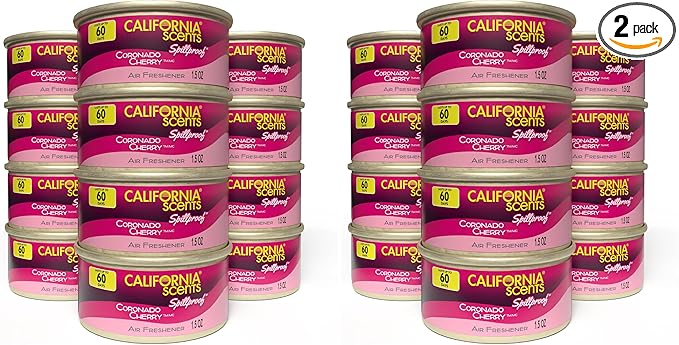 Can Air Freshener and Odor Neutralizer by California Scents, Stocking Stuffers, Set of 12 Spillproof Cans for Home and Car, Coronado Cherry, 1.5 Oz Each (Pack of 2)