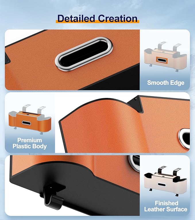 Multifunctional Car Organizers and Storage Box, Car Seat Back Storage Box with Tissue Holder, 2 Cup Holders & Purse Hooks (Orange)