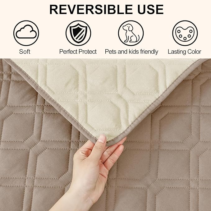 Smiry Reversible Waterproof Couch Covers for Sofa, Washable Dogs Pet Couch Covers for 3 Cushion Sofa Pet Friendly, Water Resistant Furniture Protector Slipcover, Geometric (52"x82", Taupe/Beige)
