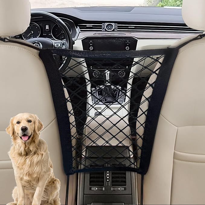 Universal Dog Car Net Barrier – Sturdy Mesh, Easy Install, Breathable Design, Easy to Clean, Flexible Bungee Cords for Adjustable Fit 23"×23" (Black) (2-Layer Mesh)