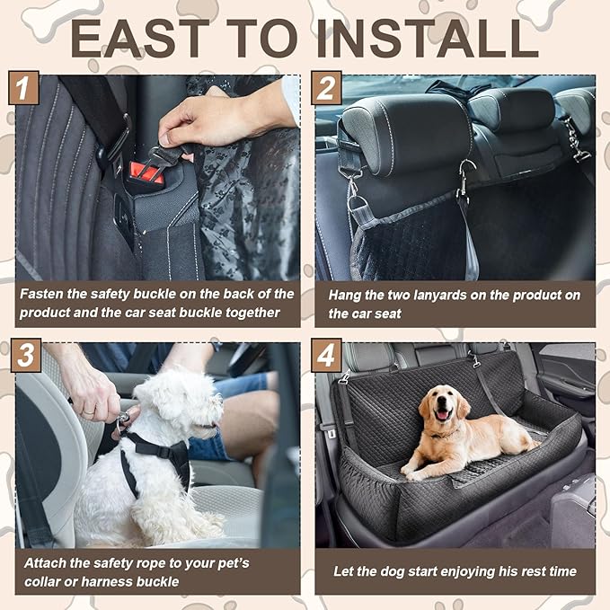 Suzile Dog Car Seat Bed for Large Under 100lbs Dogs Fully Detachable and Washable Car Bed with Safety Tethers Comfortable Dog Protector for Home Travel Camping, 49'' x 22" (Black)