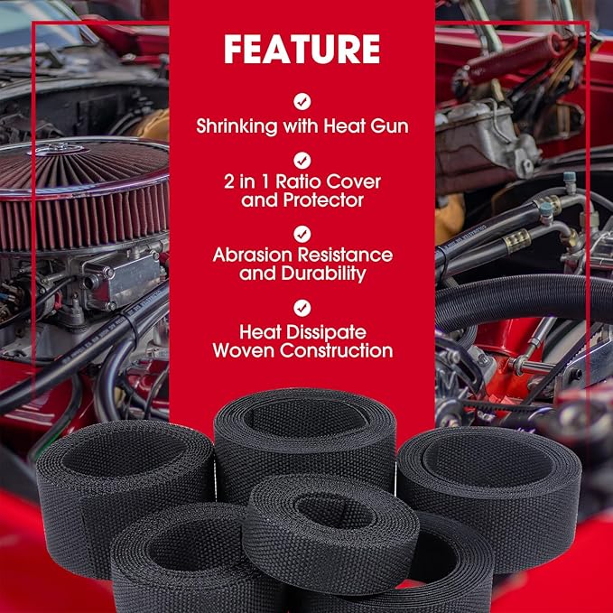 1" - 18 feet Braided Cable Management Sleeve 2 in 1 Heat Shrink Fabric Tube Wrap Organizer Cover Cable/Wire/Harness/Hose Sleeving