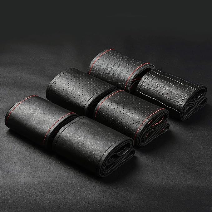 BMLEI Top Genuine Leather Steering Wheel Cover Universal 15 Inch with Anti-Slip Design and Soft Padding,Steering Wheel Stitch on Wrap