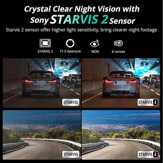 BOTSLAB 4K Dash Cam Front and Rear, STARVIS 2 Sensor, Voice Control, 64GB Card Included, 5GHz WiFi Dashcam Front and Rear Camera, Built in GPS, WDR Night Vision, 170°Wide Angle, 24H Parking Mode