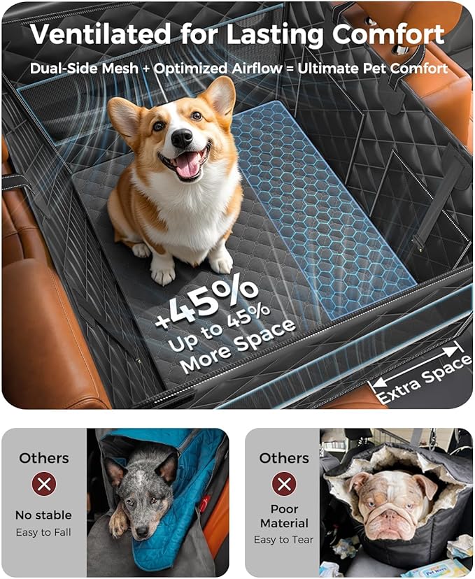 Doglike UNBREAK Dog Car Seat Cover for Back Seat [NO.1 Military-Grade Reinforced Protection], 500LB Ultra-Support Carseat Hard Bottom, Waterproof Pet Carseat Dog Hammock for Cars/SUV/Truck XL Size