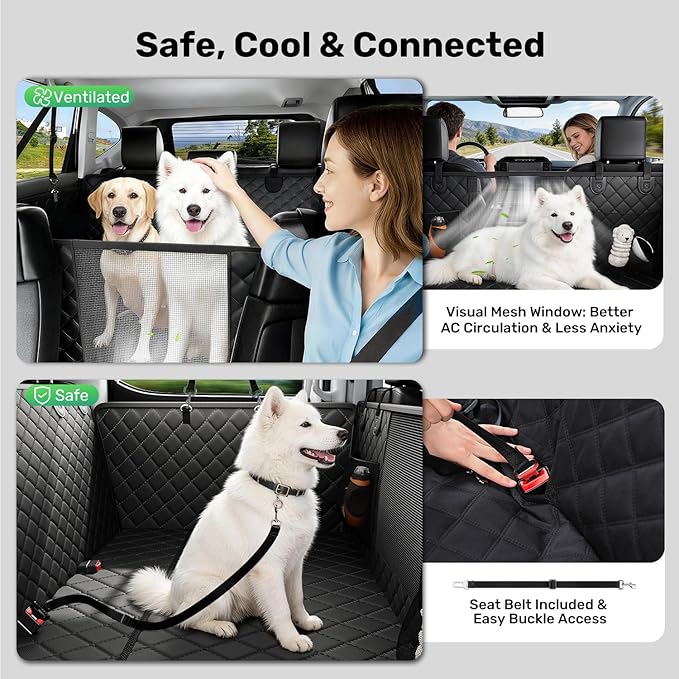 Zanch Heavy-Duty Dog Car Seat Cover, Flat Solid Back Seat Extender for Multi Large Dogs, Hard-Base Supports 450 lb, Waterproof Scratchproof Hammock Protector, Standard for Cars, SUV, Trucks, Black