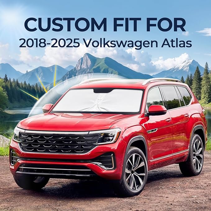 Fit for Volkswagen VW Atlas 2018-2025 Windshield Sunshade, Customized for VW Atlas Car Front Window Sun Shades, Automatic Car Sun Shield Accessories, Blocks UV Rays, Keeps Vehicle Cool