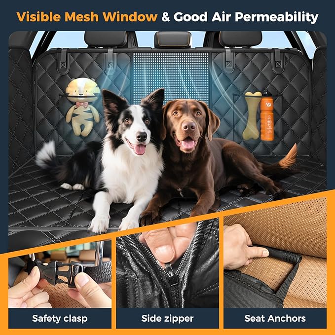 Dog Car Seat Cover for Back Seat, Hard Bottom Back Seat Extender for Dogs - Supports 400lbs,New Waterproof, Scratch Resistant, Anti Slip Portable Dog Hammock,Suitable for Cars, SUVs and Trucks(black)