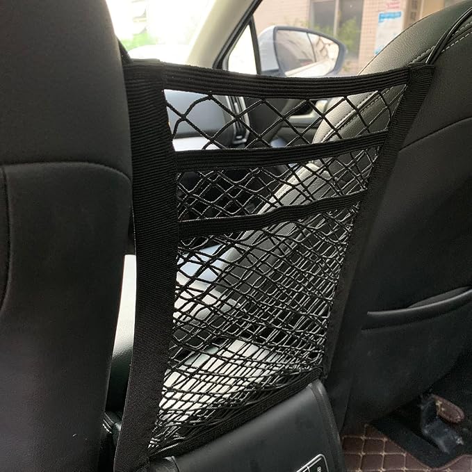 DoL Car Dog Net Barrier. Pet Mesh Barrier with Storage Bag for Water Bottles,DVDs. Stretchable Organizer Bag for Jeep,Off-Road,Pickup SUV. Barrier of Backseat Pet Kids.