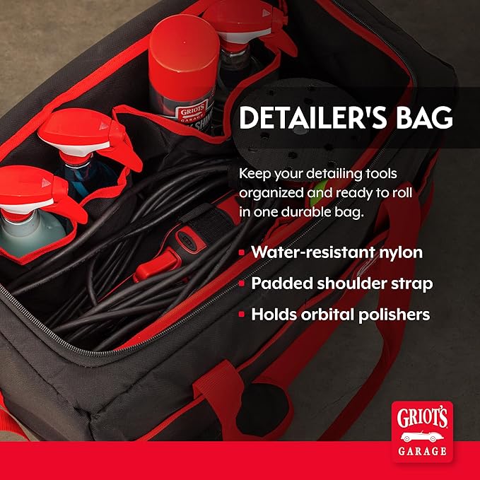 Griot's Garage Detailers Bag, Car Detailing Organizer, Caddy Tote for Storing Auto Care Products, Water-Resistant, 20" L X 10 1/2" W X 10" H, 92221