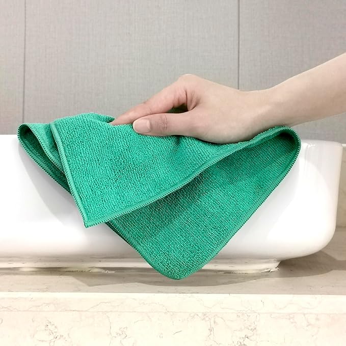 Tricol Clean Professional Microfiber Cleaning Cloth 12 Value Pack 12 x 12 inch (Commerical Grade, Extra Thick, Extra Absorbant, Dry Fast, Lint Free, 300GSM) (Blue, White, Orange, Red)