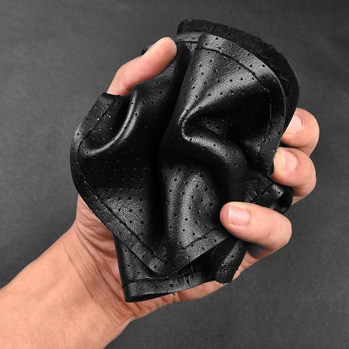 BMLEI Top Genuine Leather Steering Wheel Cover with Anti-Slip Design, Soft Padding, Universal 15 Inch Auto Car Steering Wheel Stitch on Wrap