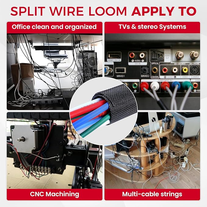 Automotive Wire Sheathing Split Wire Loom Braided Mesh Woven Cable Sleeve for Wires/Cable Cord Protector (3/4" - 50 Feet)