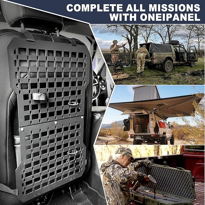 Rigid Molle Panels For Vehicles Truck Mount Rack Panel with Fire Extinguisher Mout & Hook and Loop Fasteners & Elastic Rope Tactical Seat Back Organizer Adjustable Versatile Panel