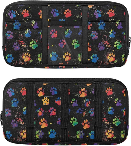 Car Sun Visor Organizer Dog Paw Prints Sun Visor Organizer with Multi-Pocket Card Holder Cars Accessories Easy Installation for Cars, SUVs & Trucks