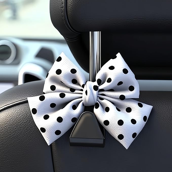 2-Pack Car Purse Hooks for Hanging Purses and Bags, Cute Bow car seat headrest Hooks for Hanging car Purse Hooks. (White Wave Point)