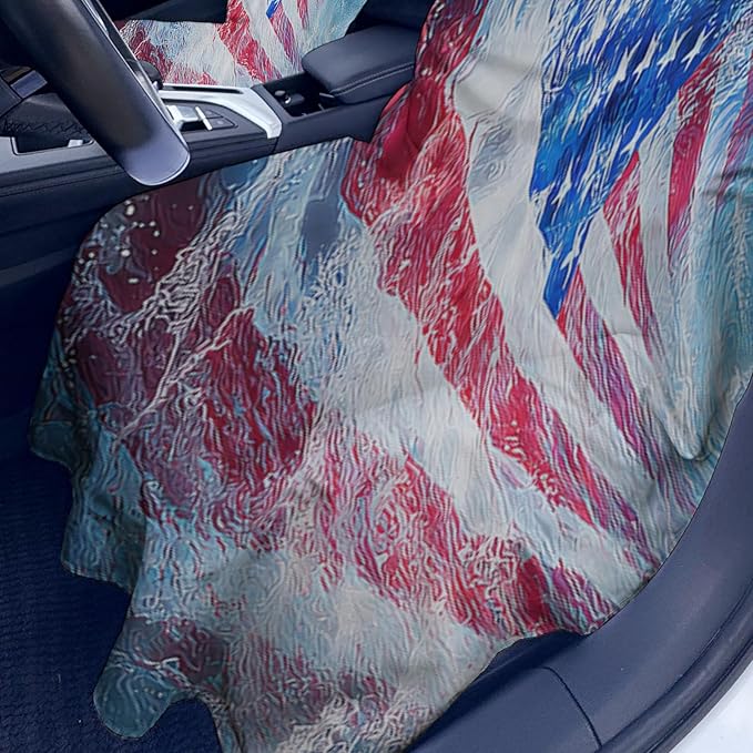 2 Pack Car Towel Seat Covers with Storage Bag, Multifunctional Towel for Gym Outdoor Sport, Picnic, Beach, Pet Dog Travel,Non-Slip Washable Car Seat Protector (Flag Waves)