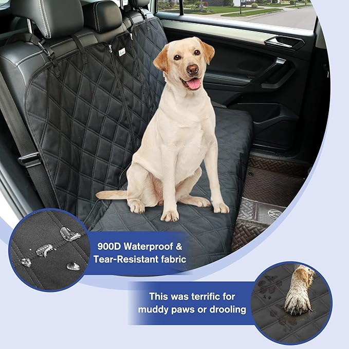 ALLANSING Back Seat Cover for Compact Cars/SUVs Rear Split Bench - 900D Oxford Waterproof Non-Slip Car Seat Protector for Messy Kids & Drooling Dogs, Easy Clean(Black)