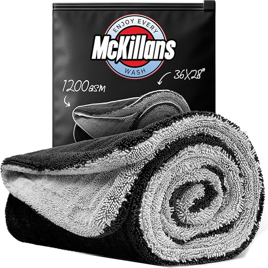 McKillans® Extra Large Dual-Color Car Drying Towel XL - Edgeless & Ultra Soft & Absorbent - 36" x 28" - 1200 GSM Twisted Loop Microfiber Towel for Cars - Drying Towel Car Detailing - Car Wash Towels