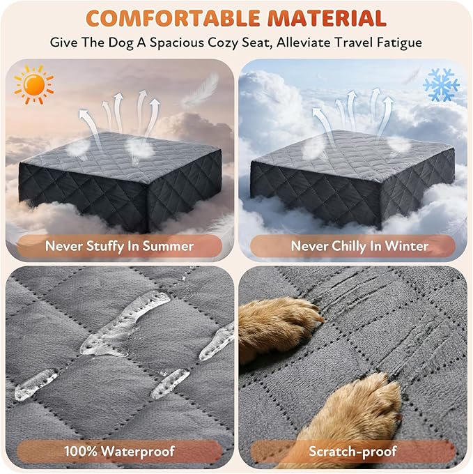 Dog Car Seat for Small Medium Dogs, Dog Booster Seat with Thick Comfort Foam for Pets Up to 35 lbs, Washable & Detachable Pet Cars Seat with Safety Tether, Storage Pockets, Universal Car Seatbelt Clip