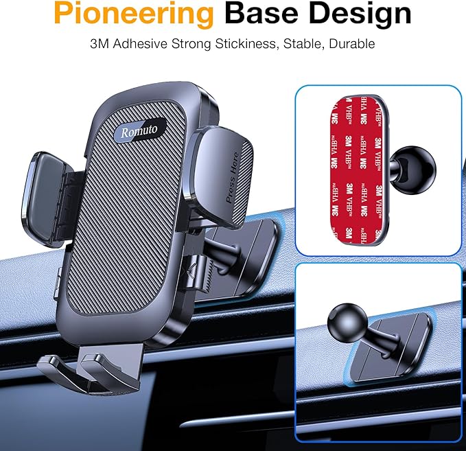 Romuto Car Phone Holder Mount【Strongest Suction】 Phone Mount for Car Cell Phone Holders for Your Car Accessories for Women Men Dashboard/Windshield/Vent/Camera Mounts Stand Holder for iPhone Samsung