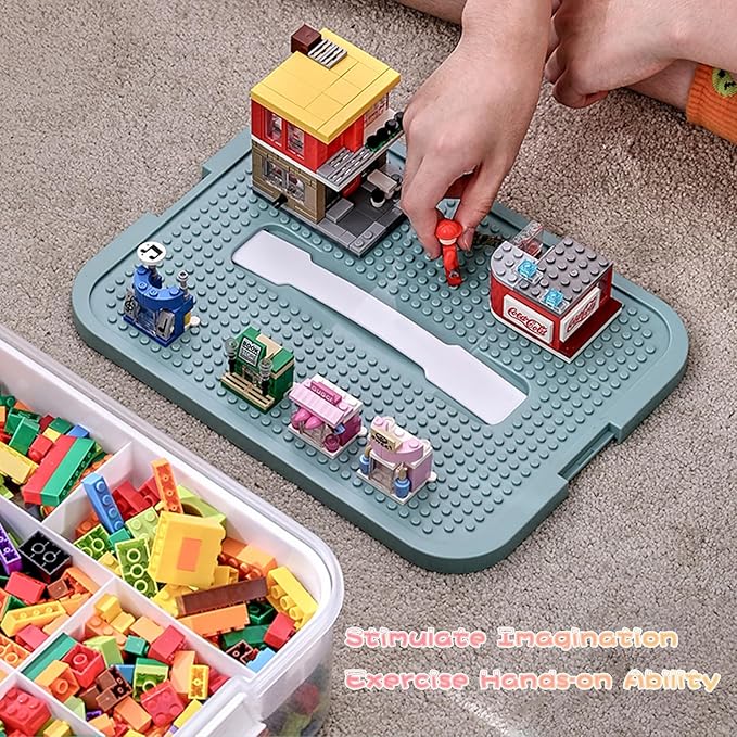 Toys Organizer Storage Case for Lego Box Kids Toy Stackable Building Blocks with Lids Bins Adjustable Lego Storage Containers Plastic Toy Box Green 1 Layer