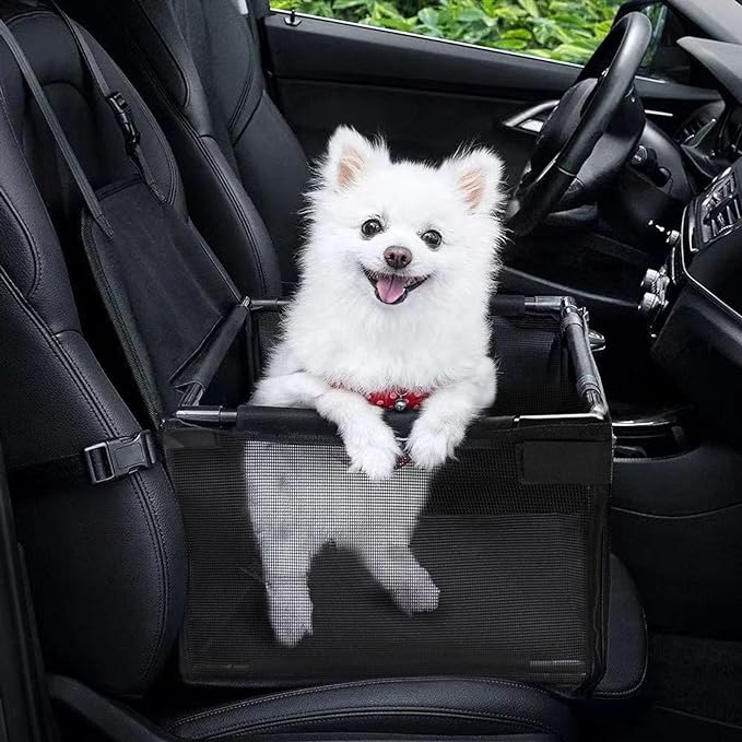 GENORTH Dog Car Seats for Small and Medium Dogs,Portable Puppy/Pet Car Booster Seat with Clip-On Leash and Mesh Window for Pet Up to 20 lbs