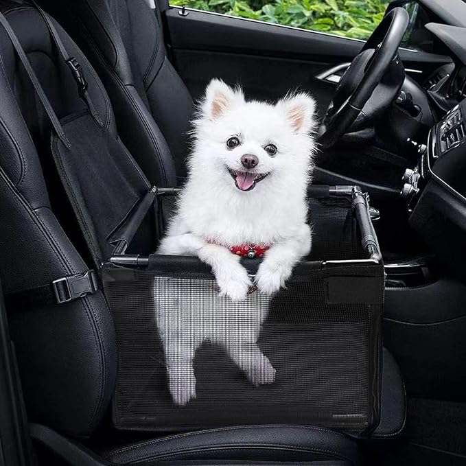GENORTH Small Dog Car Seats for Small Dogs,Portable Puppy/Pet Car Booster Seat with Clip-On Leash and Mesh Window for Small Pet Up to 11 lbs