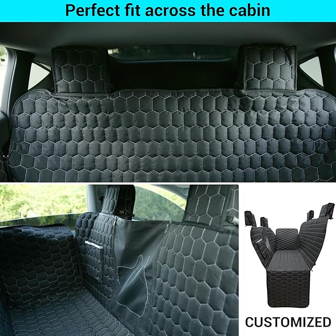 Meginc Dog Seat Covers for Back Seat, Dog Car Seat for Tesla Model 3, 100% Waterproof Pet Seat Cover Protects from Scratches, Scuffs, Hammock for Tesla with Mesh Window & Headrest Protection