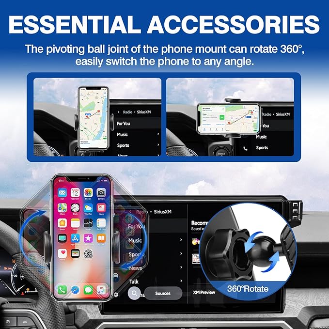 Autorder Car Phone Holder for 2024-2025 2026 Toyota Tacoma/2025-2026 4Runner Accessories Phone 360° Rotation Mount Cell Phone Stand Hands-Free Shockproof Not Block Air Outlet(Only fit 14'' Screen)