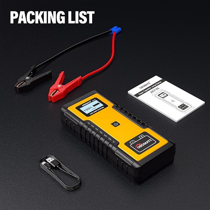 Car Jump Starter 1000A, Super Capacitor Jump Starter Non-Battery for 12V Gas Diesel Engines, 12V Portable Jump Starter for Car Battery, Yellow