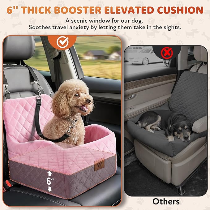 Dog Car Seat for Small Medium Dogs, Dog Booster Seat with Thick Comfort Foam for Pets Up to 35 lbs, Washable & Detachable Pet Car Seat with Storage Pockets - Pink