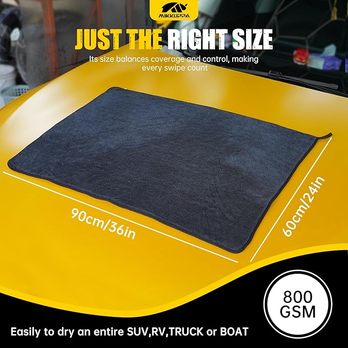 MIKKUPPA Microfiber Towels for Cars - 2-Pack 36"x24" Extra Large Car Drying Towel with Twisting Yarn Technique, Ultra Absorbent Scratch-Free Twisted-Loop Car Wash Towels with Interior Detailing Brush