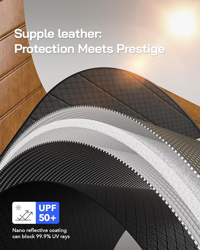 Pigenius Windshield Sunshade for Jeep Wrangler JL 2018-2026, Gladiator 2020-2026 Custom Fit Front Window Sun Shade- Leather
