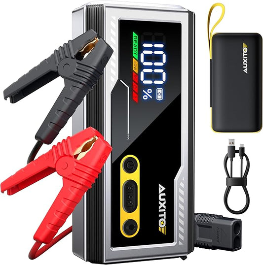 AUXITO 6000A Jump Starter, 12V Car Battery Jump Starter, Up to All Gas & 12L Diesel Engine with LED Display, Portable Jump Box with 3 Modes Flashlight and Jumper Cable, Storage Case
