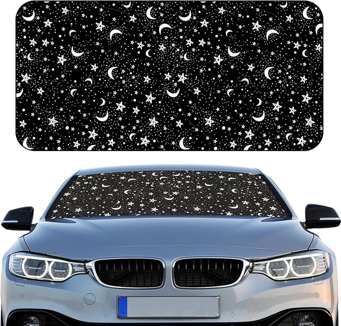 Windshield Sun Shade Foldable Car Front Window Covers for Car Accessories Sun Heat UV Rays Visor Protector Protection for Universal Cars SUV Truck(Night)