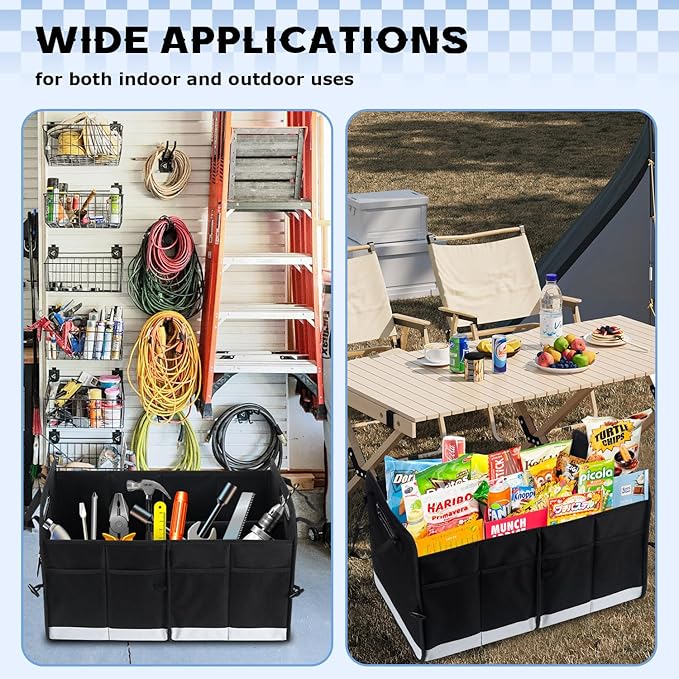 Car Trunk Organizer, 72L Large Capacity Waterproof Auto Storage with Non-Slip Bottom Strips, Collapsible Cargo Organizer for Suv, Truck, Sedan, Portable Car Accessories for Women Men