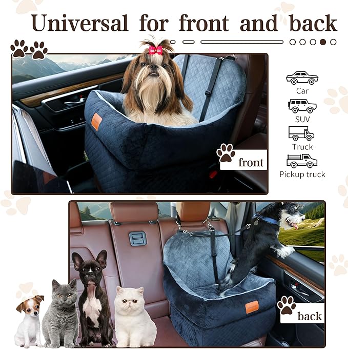 Dog Car Seat-Booster Car Seats with 7''Interior Height,Pet Travel Carseat with 2 Safety Leashes,Cars Dog Seat Restraint Small/Medium Dogs up to 35 lbs,Detachable Washable,Easy to Install(H-Black)